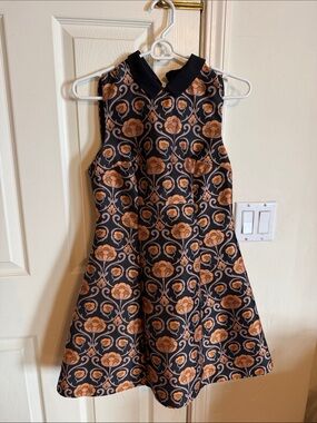 TopShop Black Floral Fit-and-Flare Dress with Orange Pattern